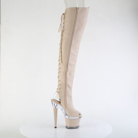 Pleaser SPECTATOR-3030 Stivali Sopra Il Ginocchio Con Plateau Similpelle Trasparente Beige EU-37 / US-7