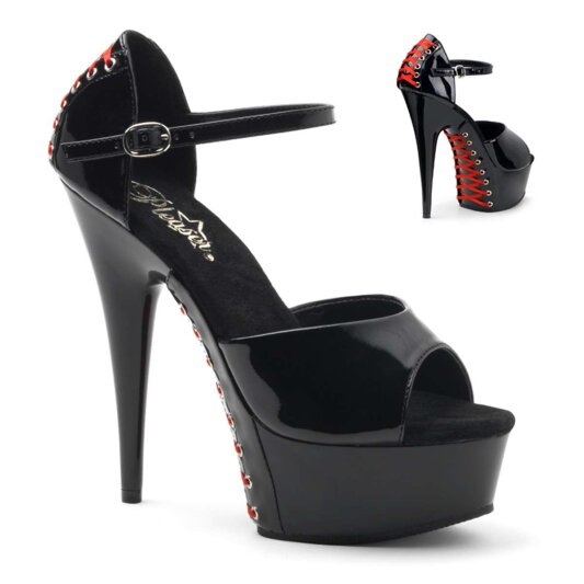 Pleaser Sandali DELIGHT-660FH Vernice Nero-Rosso/Nero (Laccio Rosso) EU-35 / US-5