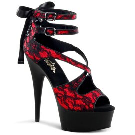 Pleaser Sandali DELIGHT-678LC Raso-Pizzo Rosso/Nero Opaco...