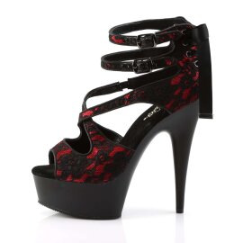 Pleaser Sandali DELIGHT-678LC Raso-Pizzo Rosso/Nero Opaco EU-37 / US-7
