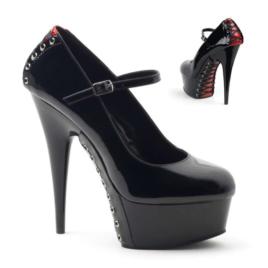 Pleaser Sandali DELIGHT-687FH Vernice Nero-Rosso/Nero EU-35 / US-5