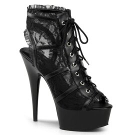 Pleaser DELIGHT-696LC Stivaletti - Pizzo Nero/Nero EU-35...
