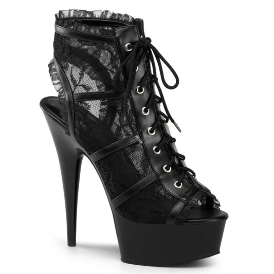 Pleaser DELIGHT-696LC Stivaletti - Pizzo Nero/Nero EU-36 / US-6