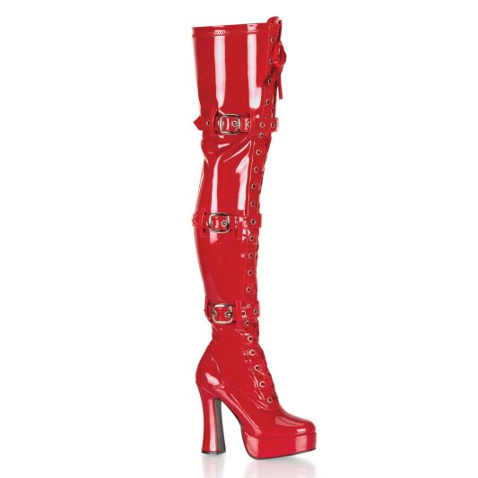 Pleaser ELECTRA-3028 Stivali Sopra Il Ginocchio - Vernice Elasticizzato Rosso EU-36 / US-6