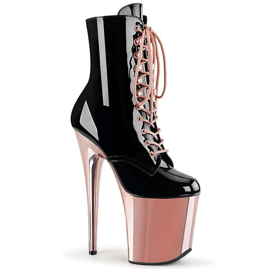 Pleaser FLAMINGO-1020 Stivaletti - Vernice Nero/Dorato Rosa Cromato EU-36 / US-6