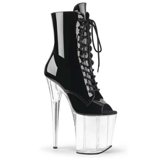 Pleaser FLAMINGO-1021 Stivaletti - Vernice Nero/Trasparente EU-35 / US-5