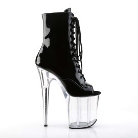 Pleaser FLAMINGO-1021 Stivaletti - Vernice Nero/Trasparente EU-35 / US-5
