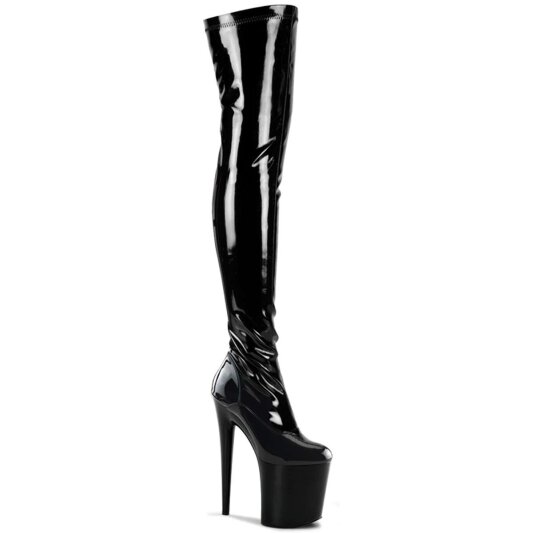 Pleaser FLAMINGO-3000 Stivali Sopra Il Ginocchio - Vernice Elasticizzato Nero/Nero EU-37 / US-7