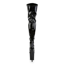 Pleaser FLAMINGO-3000 Stivali Sopra Il Ginocchio - Vernice Elasticizzato Nero/Nero EU-37 / US-7