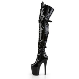 Pleaser FLAMINGO-3028 Stivali Sopra Il Ginocchio - Vernice Elasticizzato Nero/Nero EU-37 / US-7