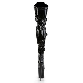 Pleaser FLAMINGO-3028 Stivali Sopra Il Ginocchio - Vernice Elasticizzato Nero/Nero EU-37 / US-7