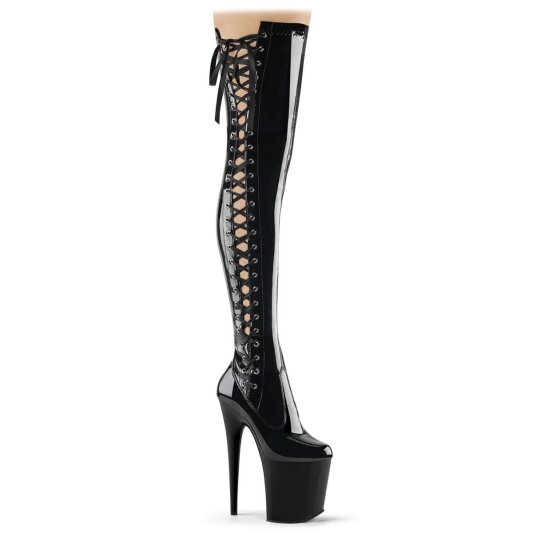 Pleaser FLAMINGO-3050 Stivali Sopra Il Ginocchio Vernice Elasticizzato Nero/Nero EU-37 / US-7