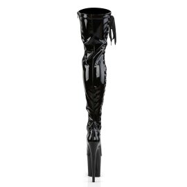 Pleaser FLAMINGO-3050 Stivali Sopra Il Ginocchio Vernice Elasticizzato Nero/Nero EU-37 / US-7