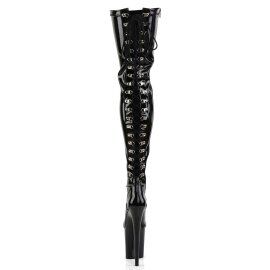 Pleaser FLAMINGO-3063 Stivali Sopra Il Ginocchio Vernice Elasticizzato Nero/Nero EU-37 / US-7