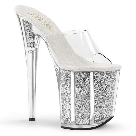 Pleaser Mules FLAMINGO-801G Trasparente/Argento Multi Glitter EU-35 / US-5