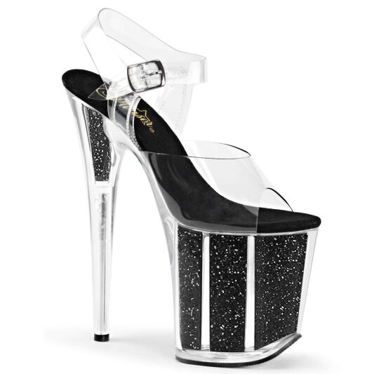 Pleaser Sandali FLAMINGO-808G Trasparente/Nero Glitter EU-35 / US-5