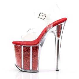 Pleaser Sandali FLAMINGO-808G Trasparente/Rosso Glitter EU-35 / US-5