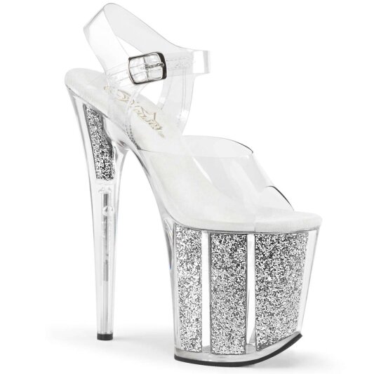 Pleaser Sandali FLAMINGO-808G Trasparente/Argento Glitter EU-35 / US-5