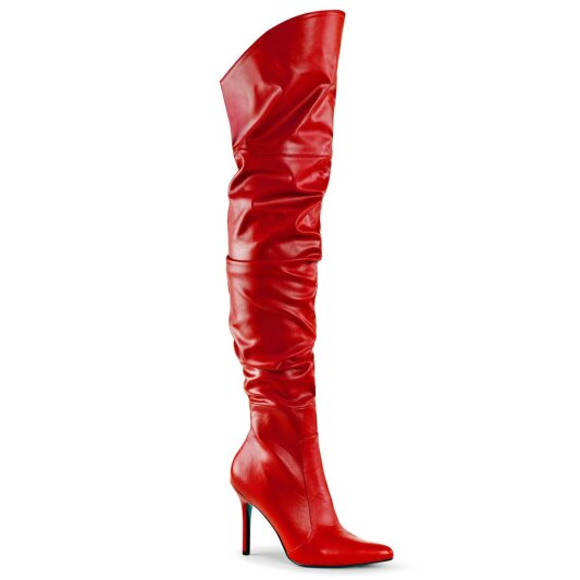 Pleaser CLASSIQUE-3011 Stivali Sopra Il Ginocchio Similpelle Rosso EU-39 / US-9