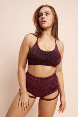 Lunalae Lure You Shorts a Vita Alta Coral Shimmer XL