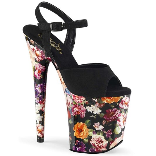 Pleaser Sandali FLAMINGO-809WR Finto Camoscio Nero/ Stampa Floreale EU-35 / US-5