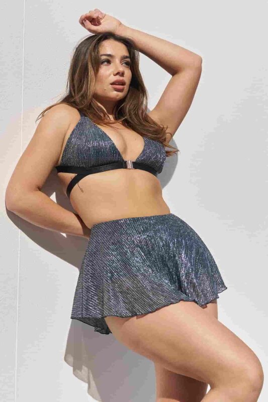 Lunalae Top Follow Me Argento–Nero Pleat Mesh L