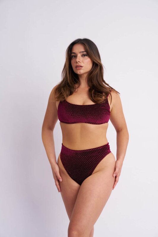 Lunalae Top Scrunch Velluto Sparkle Bordeaux S