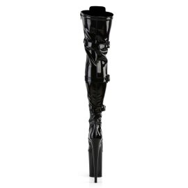 Pleaser INFINITY-3028 Stivali Sopra Il Ginocchio - Vernice Elasticizzato Nero/Nero EU-36 / US-6