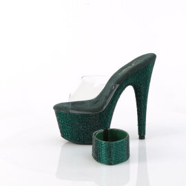 Pleaser BEJEWELED-712RS Mules Con Plateau Trasparente Strass Verde Smeraldo EU-38 / US-8