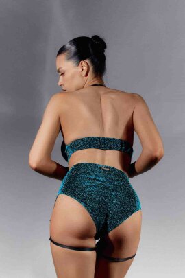 Polerina Shorts Bikini Verde Petrolio Lurex con Garter...
