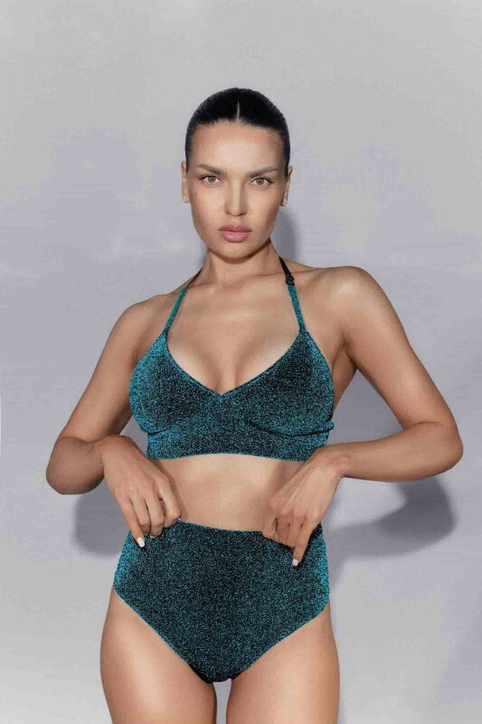 Polerina Top Bikini Verde Petrolio Lurex XL