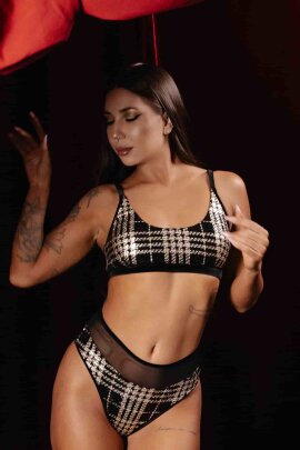Polerina Shorts Nixa Nero Oro a Quadri S