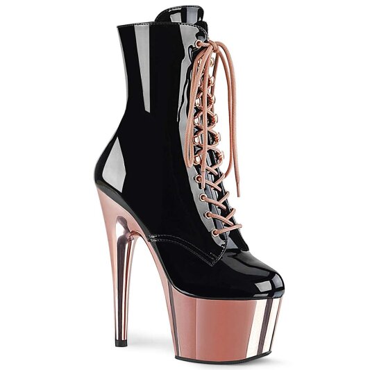 Pleaser ADORE-1020 Stivaletti - Vernice Nero/Dorato Rosa Cromato EU-35 / US-5