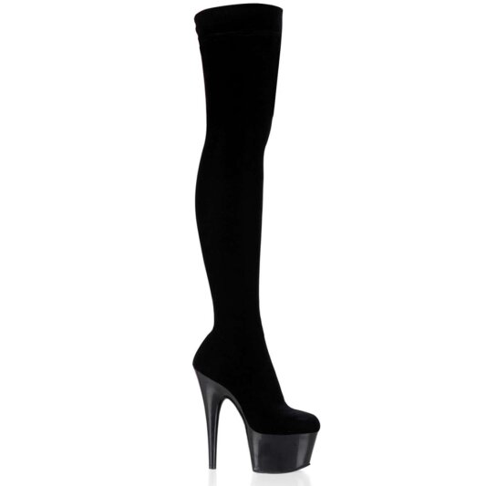 Pleaser ADORE-3002 Stivali Sopra Il Ginocchio Velluto Elasticizzato Nero/Nero EU-40 / US-10