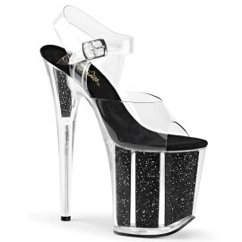 Pleaser Sandali FLAMINGO-808G Trasparente/Nero Glitter EU-42 / US-12