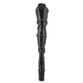 Pleaser FLAMINGO-3028 Stivali Sopra Il Ginocchio - Similpelle Elasticizzato Nero/Nero EU-39 / US-9