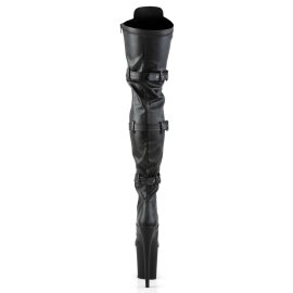 Pleaser FLAMINGO-3028 Stivali Sopra Il Ginocchio - Similpelle Elasticizzato Nero/Nero EU-39 / US-9