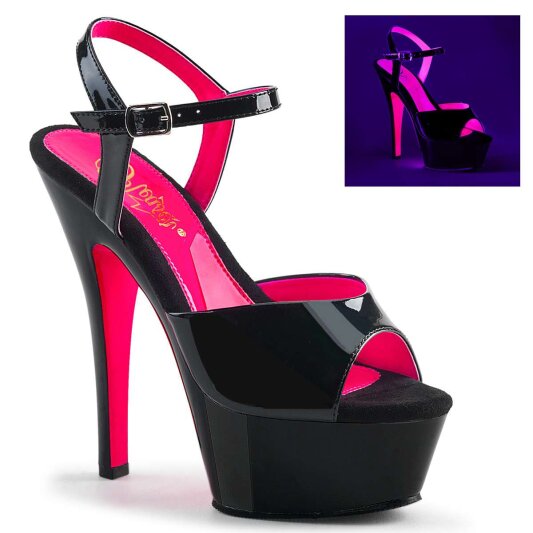 Pleaser Sandali KISS-209TT Vernice Nero/Nero-Rosa Acceso Neon EU-36 / US-6
