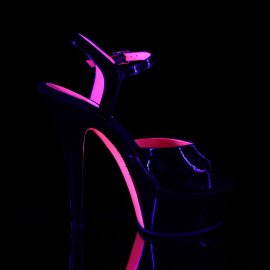 Pleaser Sandali KISS-209TT Vernice Nero/Nero-Rosa Acceso Neon EU-36 / US-6