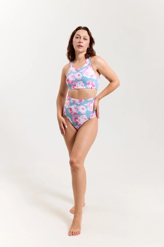 Pole Addict Top Open Back Pink Peonies XS