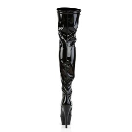 Pleaser KISS-3000 Stivali Sopra Il Ginocchio - Vernice Elasticizzato Nero/Nero EU-37 / US-7