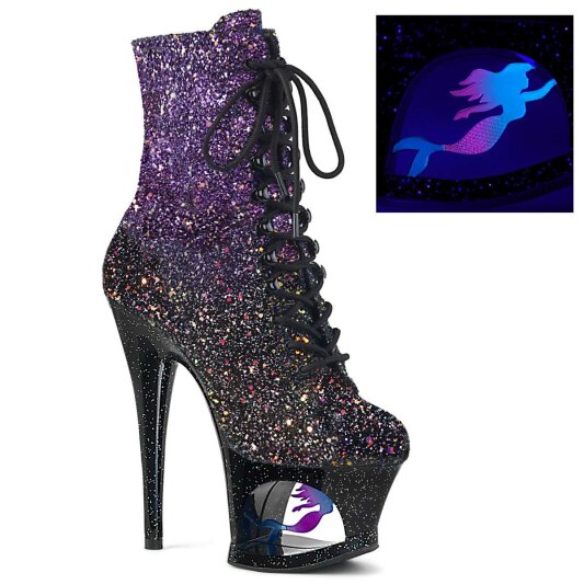 Pleaser Stivaletti MOON-1020MER Viola-Blu Ombre GlitterNero/Nero EU-35 / US-5