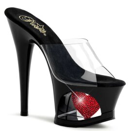 Pleaser Mules MOON-701HRS Trasparente/Nero Rosso Strass...