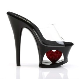 Pleaser Mules MOON-701HRS Trasparente/Nero Rosso Strass EU-35 / US-5