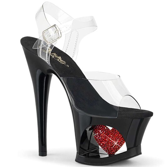 Pleaser Sandali MOON-708HRS Trasparente/Nero Rosso Strass EU-37 / US-7