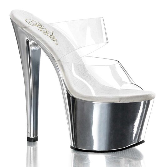 Pleaser Mules SKY-302 Trasparente/Argento Cromato EU-35 / US-5