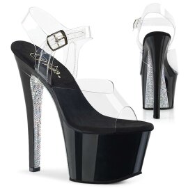 Pleaser Sandali SKY-308CRS Trasparente/Nero-Argento Strass EU-35 / US-5