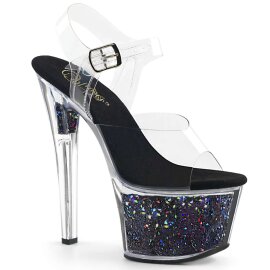 Pleaser Sandali SKY-308GF Trasparente/Nero Multi Glitter EU-35 / US-5