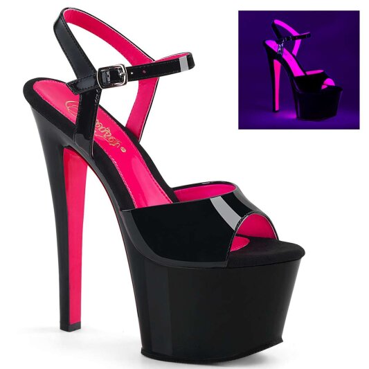 Pleaser Sandali SKY-309TT Vernice Nero/ Nero-Neon Rosa Acceso EU-35 / US-5