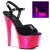 Pleaser Sandali SKY-309UVLG Vernice Nero/ Neon Rosa Acceso Glitter EU-35 / US-5